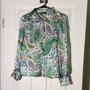 Zara Paisley Button-Down Shirt in White, Green, Blue and Pink